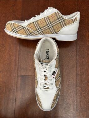 Dexter Women's Ana White and Beige Plaid Lace-Up Bowling Shoes, Size 8